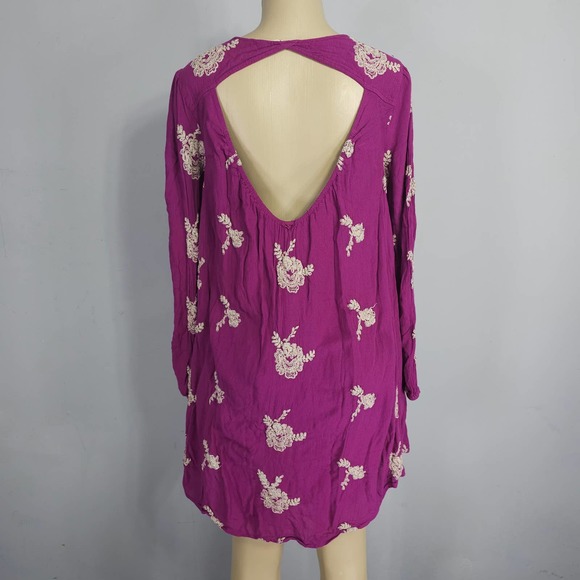Free People Womens Size M Emma Austin Purple Embroidered Long Sleeve Mini Dress - Picture 5 of 16